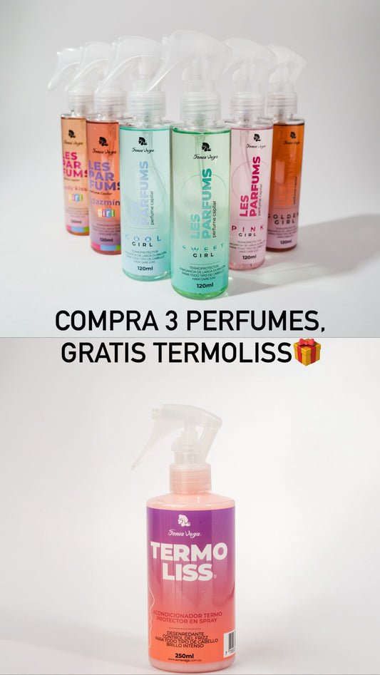 Compra 3 perfumes y obtienes gratis un Termoliss en Spray